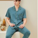 Pijamas Hombre Verano Pijama Entero con Manga Corta - Azul