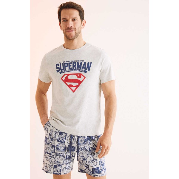 Pijama corto hombre 100% algodón Superman gris